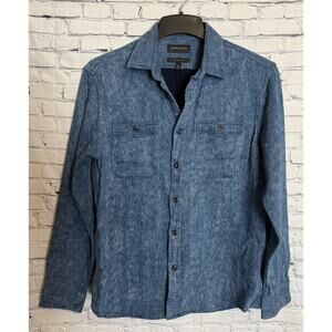 Banana Republic Shirt Button-Up Indigo Midweight Mens Size Medium ~Blue w/Navy